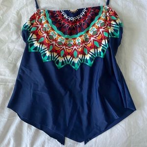 Blue patterned tankini top